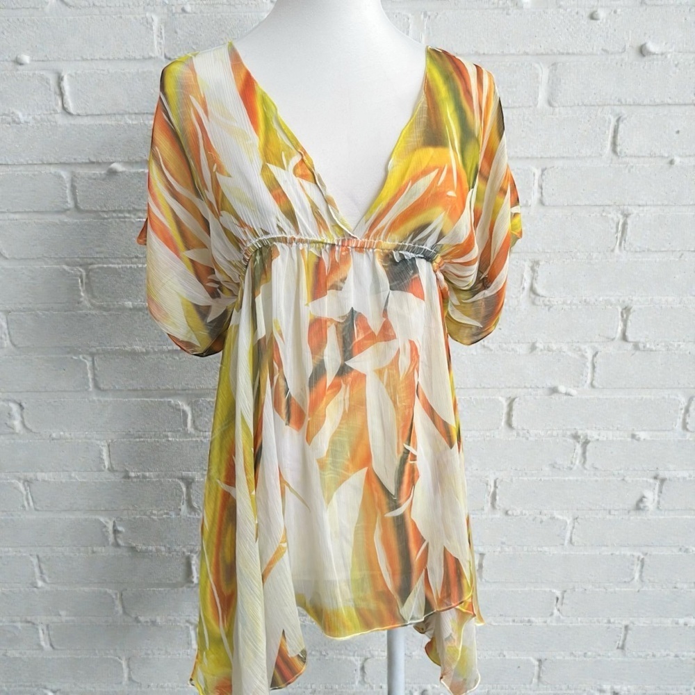Vintage Sirens Sheer Floral Empire Waist Top | Y2K Chiffon Blouse M